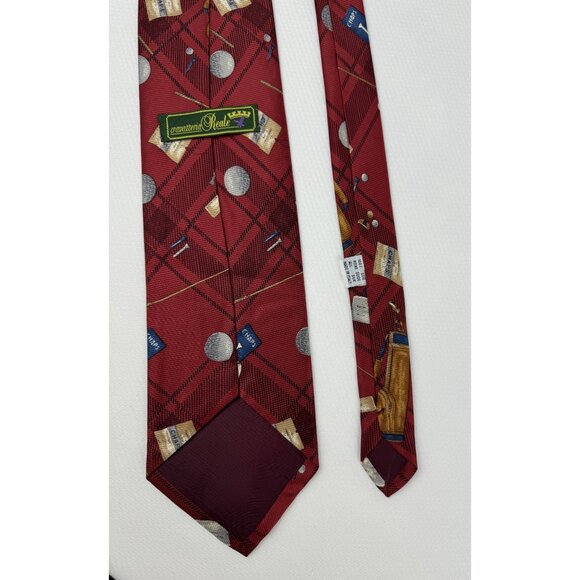 Cravatteria Reale Red Silk Golf-Themed Tie Plaid Chaps Made In Italy 4" - Picture 7 of 8